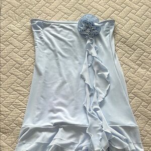 Light Blue Strapless Dress with Floral Detail